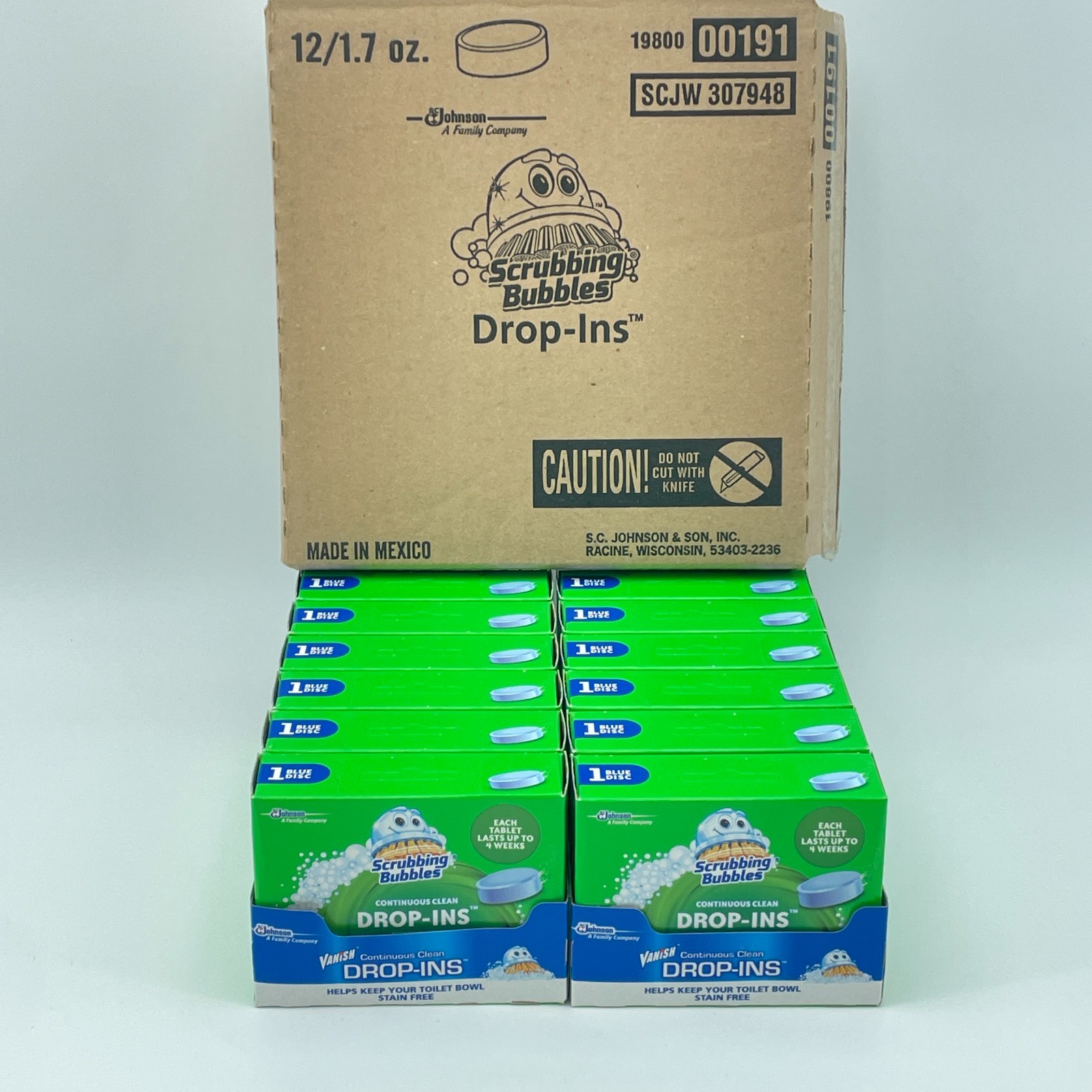 SCRUBBING BUBBLES Vanish Drop Ins Toilet Cleaner Tablets 12 Blue Discs NEW
