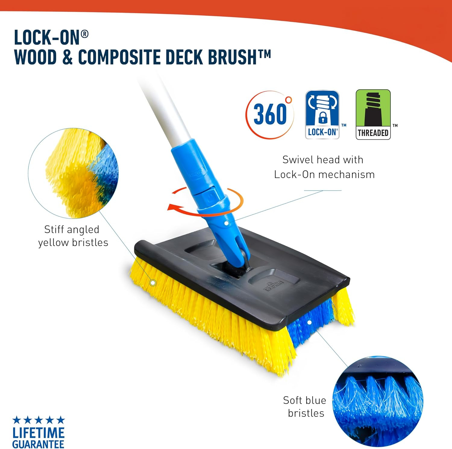 Professional Lock-On Wood & Composite Deck Brush with EZ Extend Pro Telescopic P