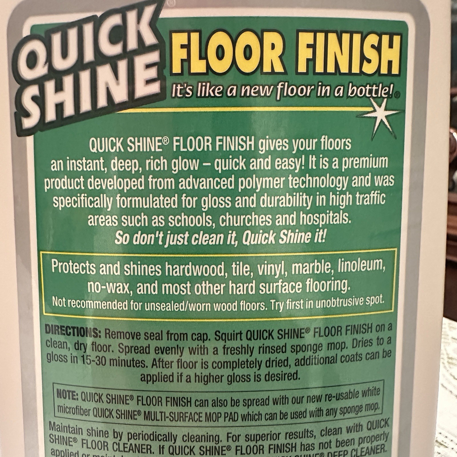 Holloway House Quick Shine Floor Finish 27 fl oz Open Bottle Approx 22 Oz Left