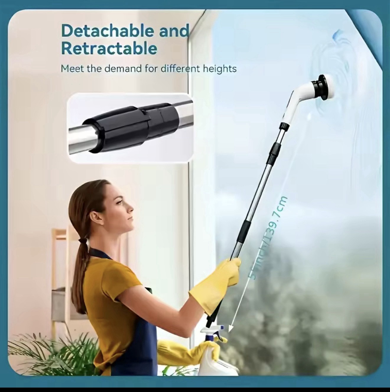 9-in-1 Electric Rotating Cleaning Brush Wireless Shower Scrubber Telescopic Hand