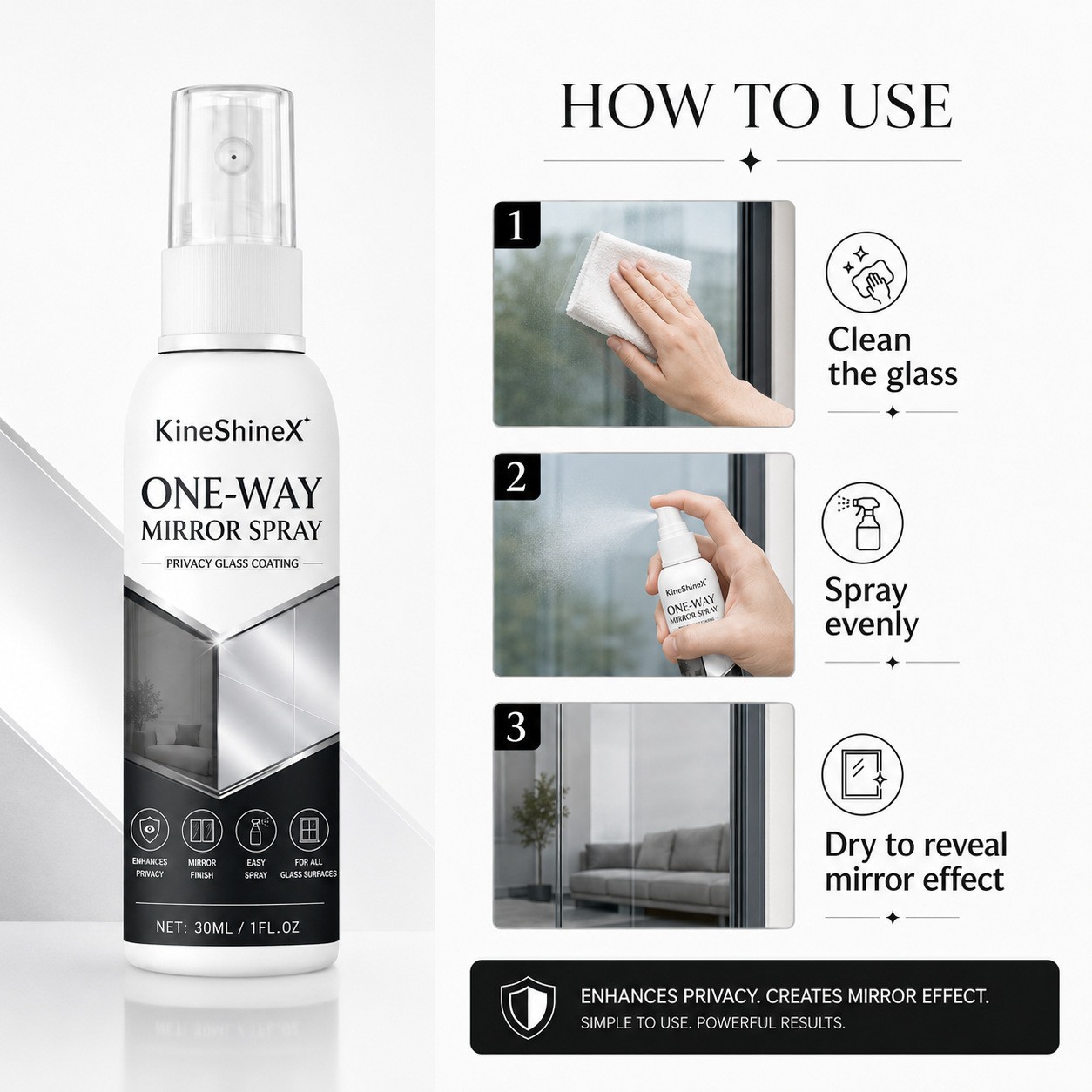 Infrared Blocking Spray, Reflective Window Sprays One-Way Mirror Privacy Shield