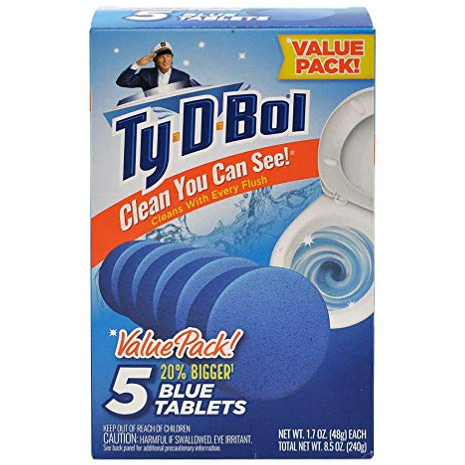 Ty-D-Bol Blue Tablets Value 5 Pack Automatic Toilet Bowl Cleaner Deodorizer Tabs