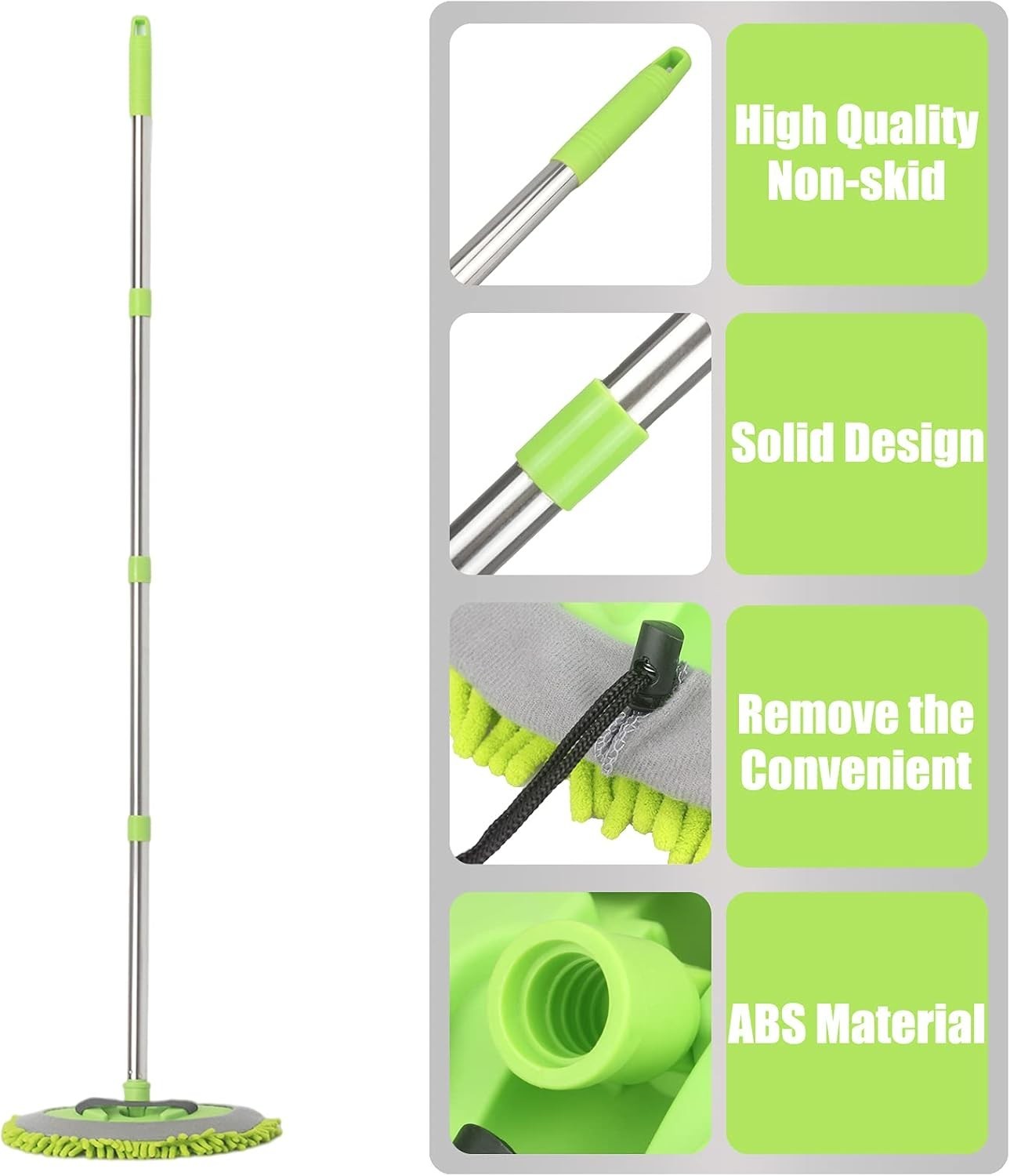 62 ” Car Wash Mop Kit – Car Cleaning Mop with Long Handle Stainless Steel Pol…