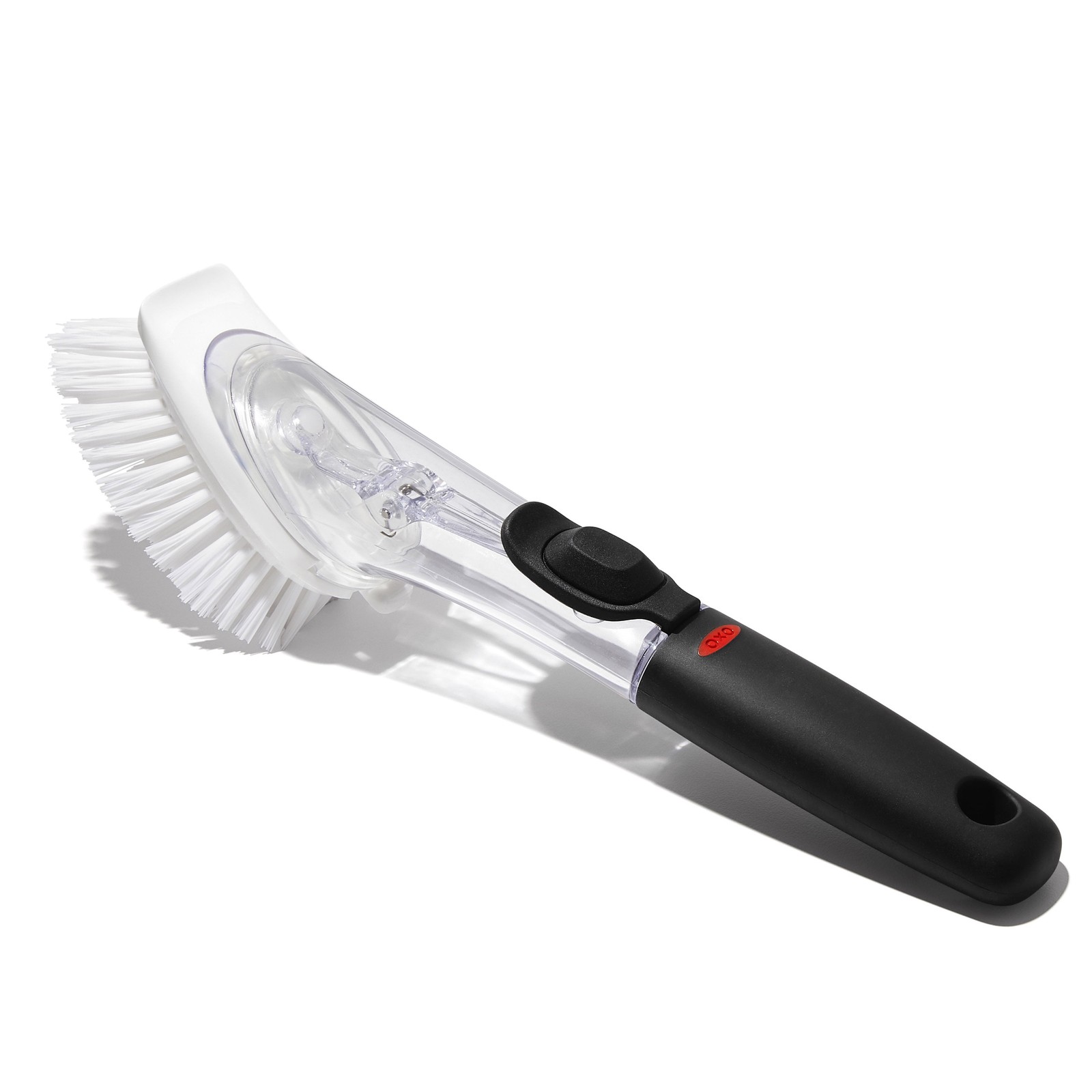 Lever Operated Soap Dispensing Dish Brush for Kitchen Sink Cleaning