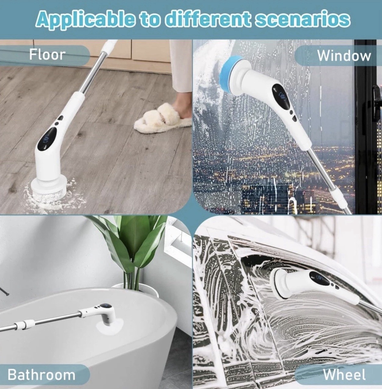 Cordless Electric Spin Scrubber Cleaning Brush 9-in-1 Rechargeable Bathroom