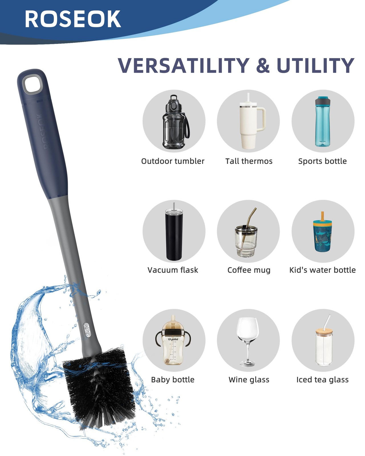 2 in 1 Long Handle Bottle Brush with Straw Brush for Cleaning Glass, Sports B…