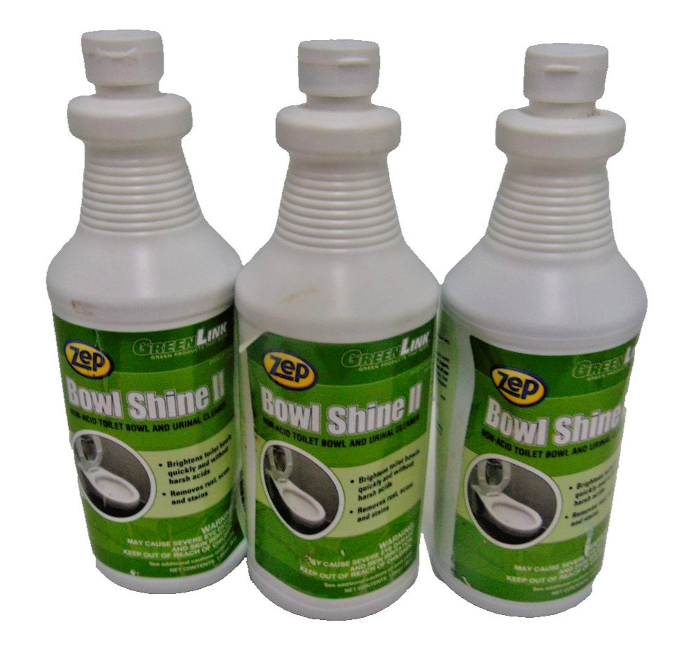 3x Zep Bowl Shine II Non-Acid Toilet Bowl and Urinal Cleaner 1qt each