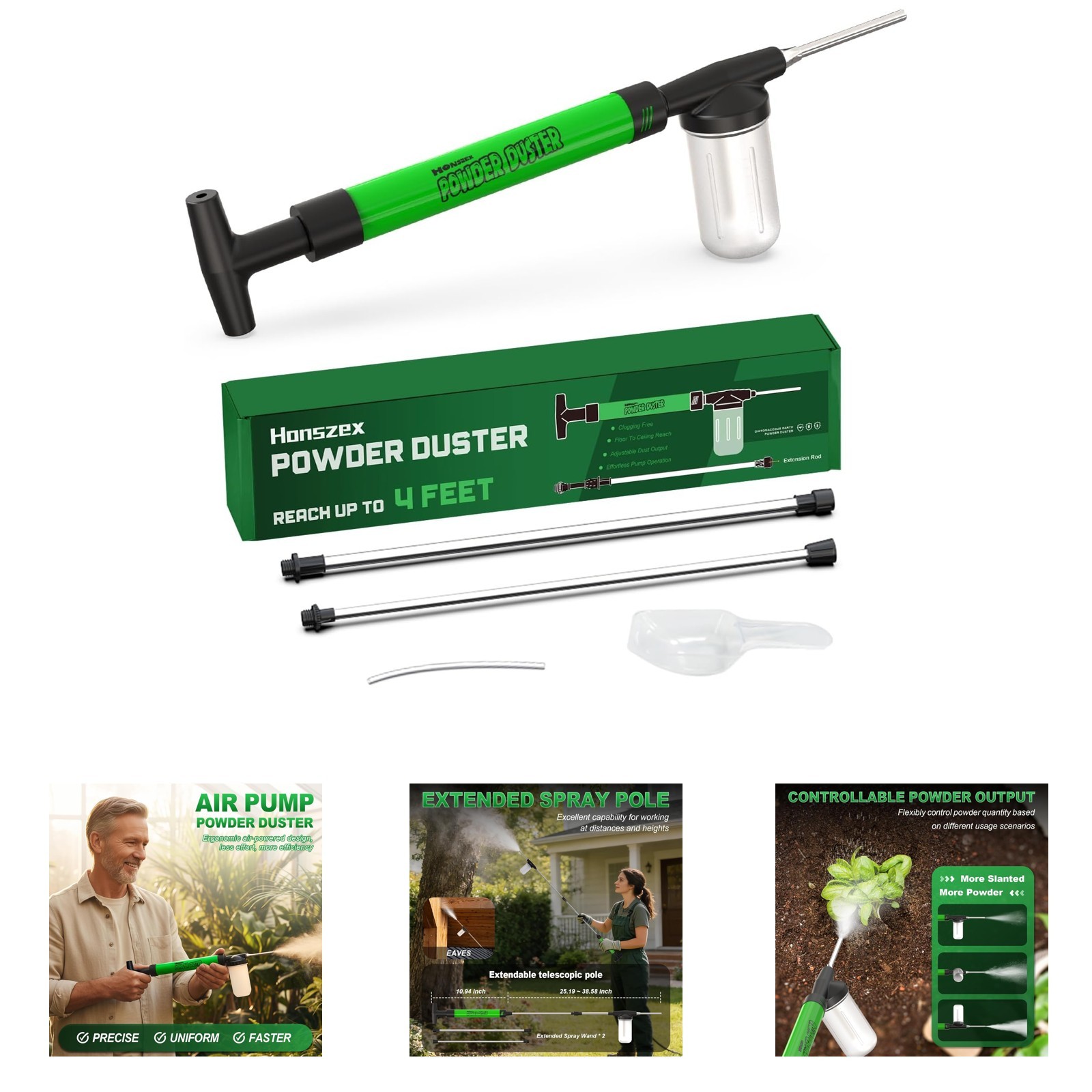 Diatomaceous Earth Duster, Extendable Reach Up to 4 Feet, Indoor and Outdoor