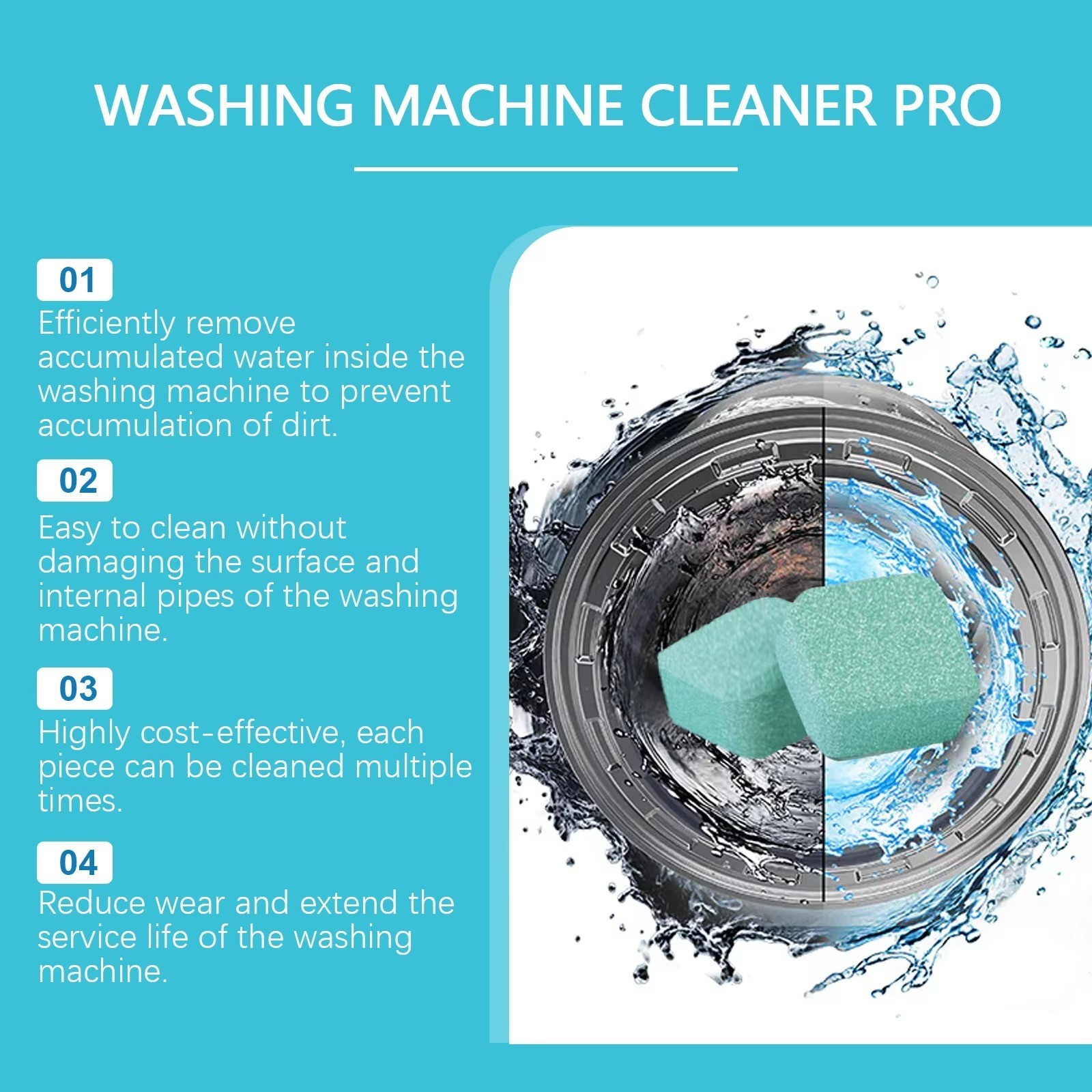 12PCS Washing Machine Cleaner Tablets Pet Hair Remover Odor Eliminator