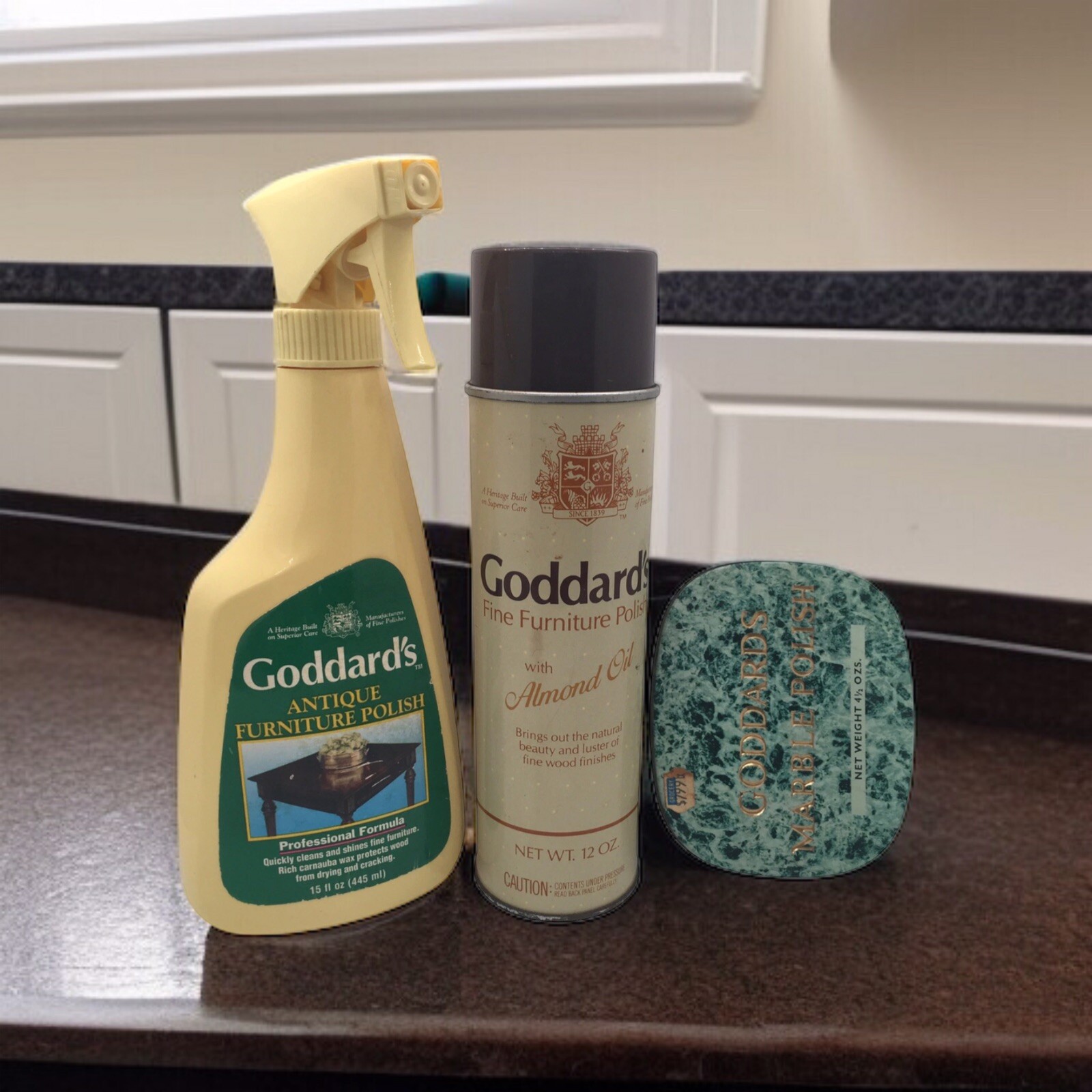 (3) Goddard’s Antique Fine Furniture Polish / Goddard’s Marble Polish ~ Trio Lot