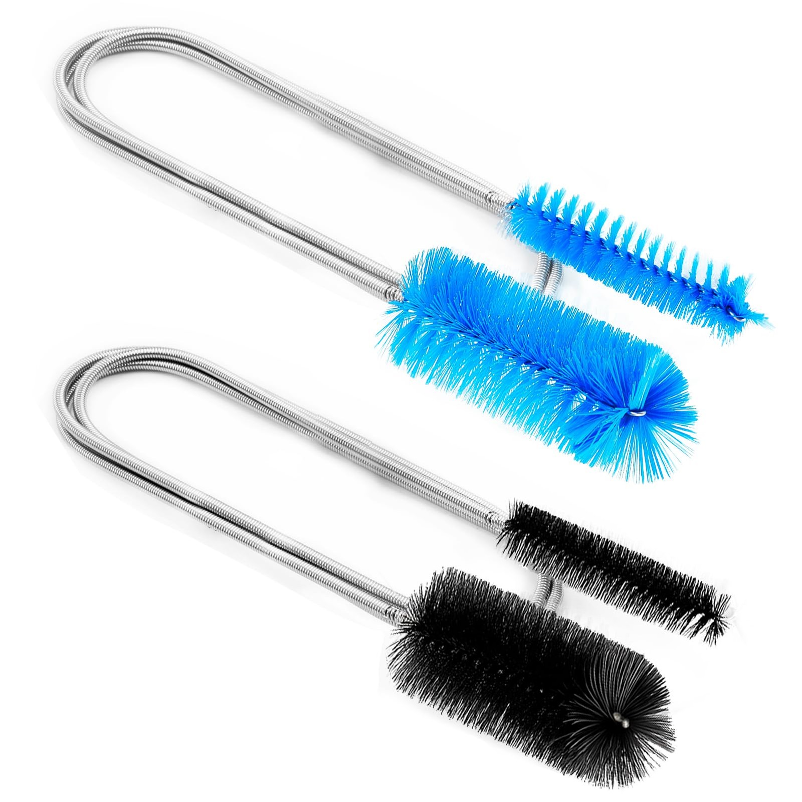 Flexible Drain Pipe Cleaning Brush W/ Stainless Steel Tube Nylon Bristles 2PC