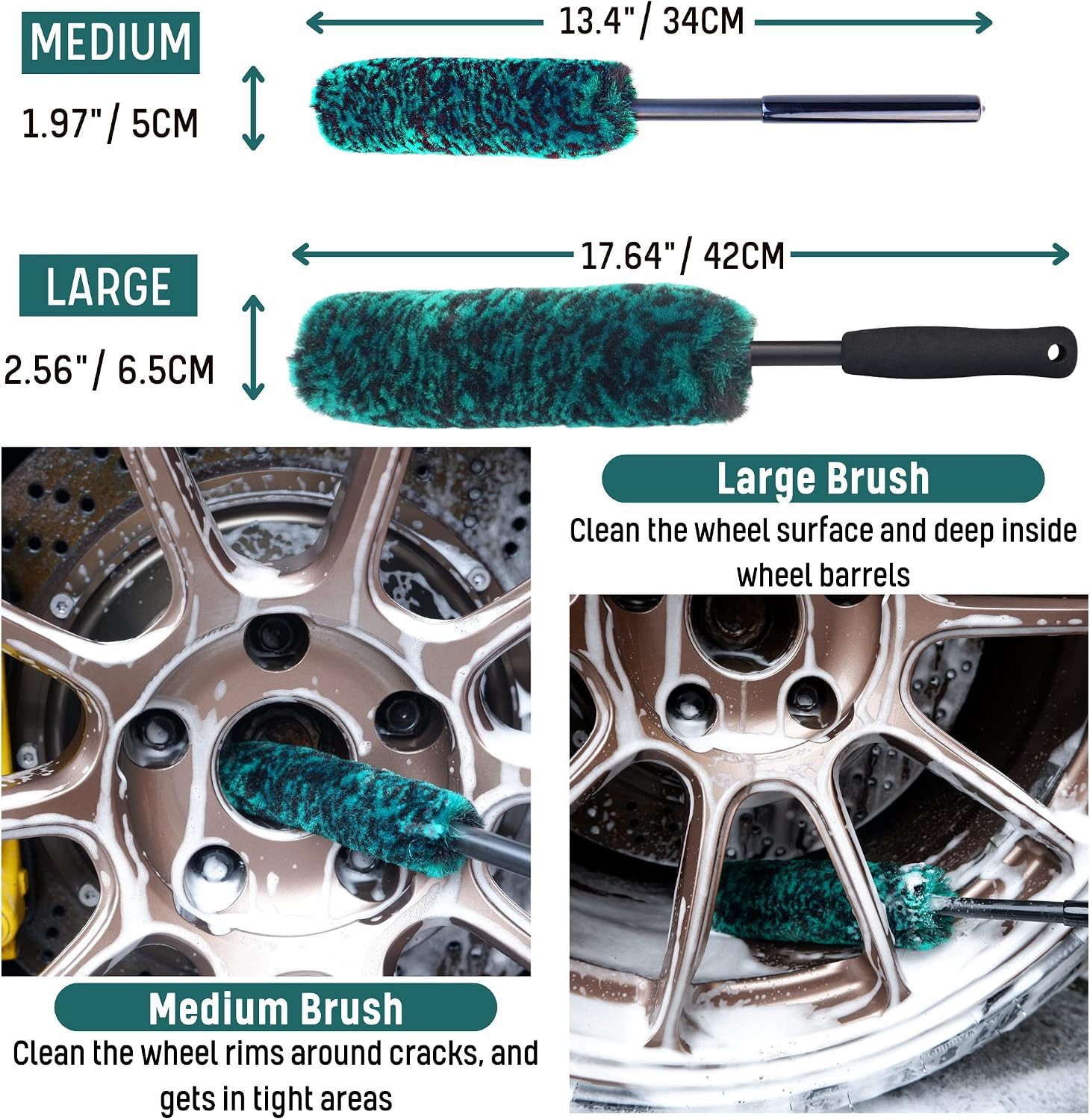 Professional 4 Pack Long Handle Wheel Brush Kit for Cleaning Wheel and Tire- 2X