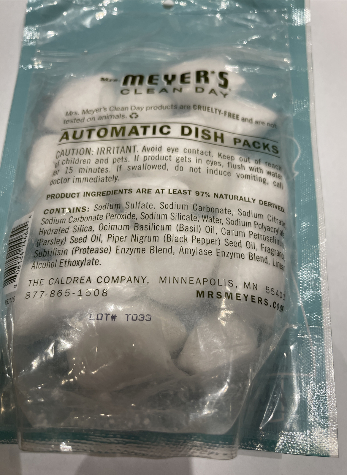 NEW Mrs Meyers Clean Day Basil Automatic Dishwasher Pack, 20-Ct.