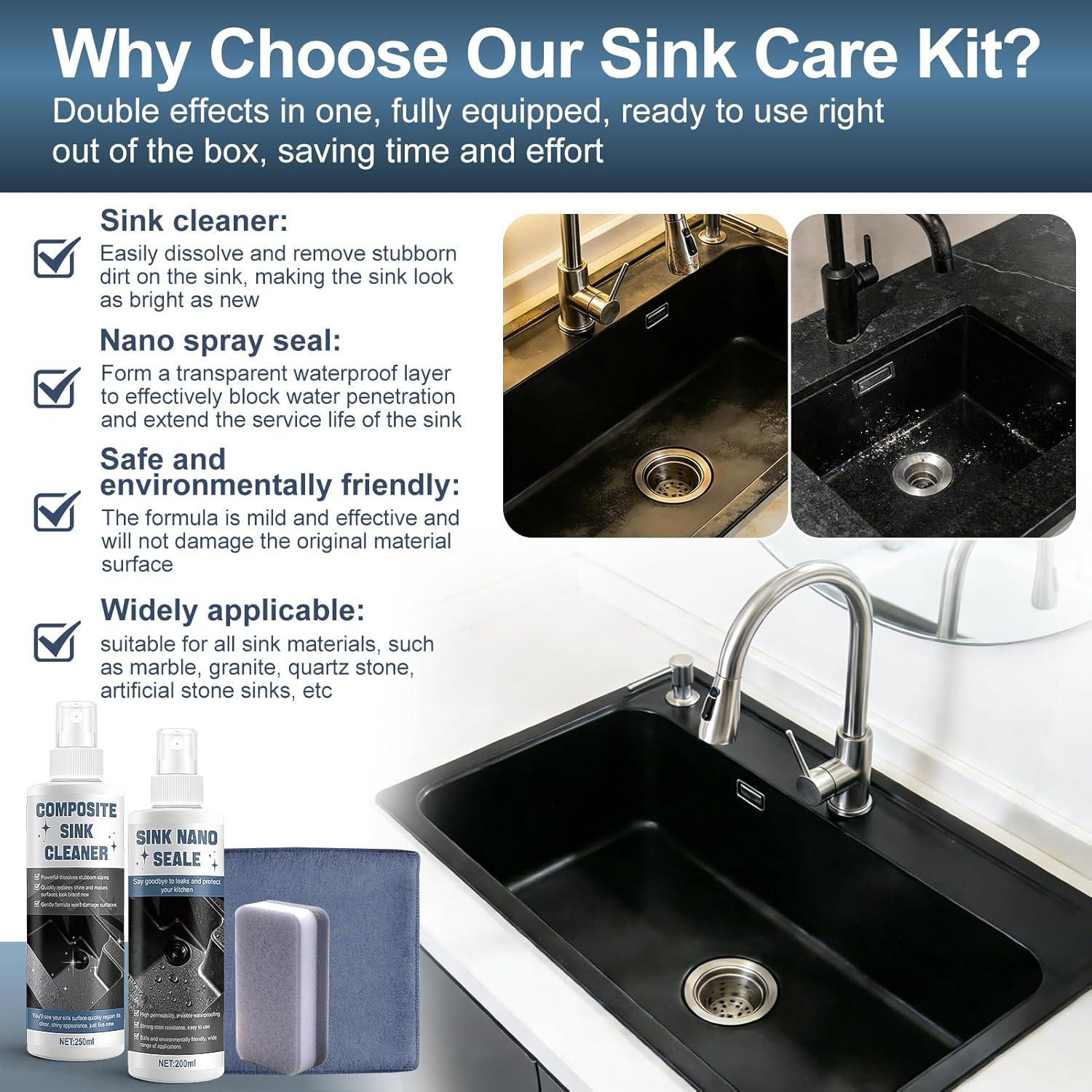 Kitchen Sink Cleaner, Composite Sink Restorer, Stainless Steel Sinks Cleaner wit