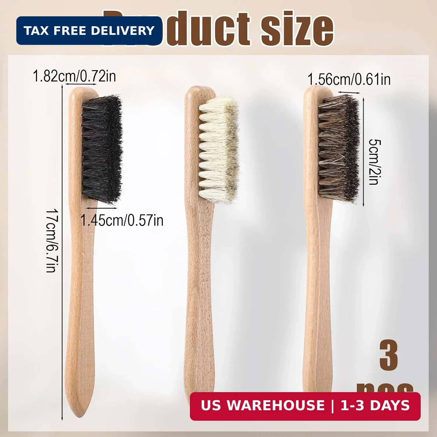 3 Pcs Laundry Stain Brush, Wood Laundry Stain Brush with Boar Bristle for Scrubb