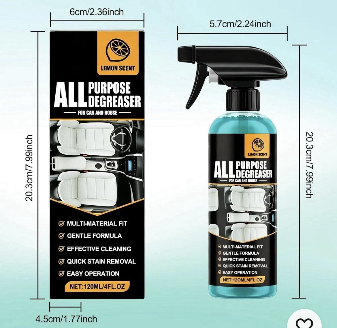 2Pcs All Purpose Degreaser for Car and House, Lemon Scent Multi Heavy-Duty Clean