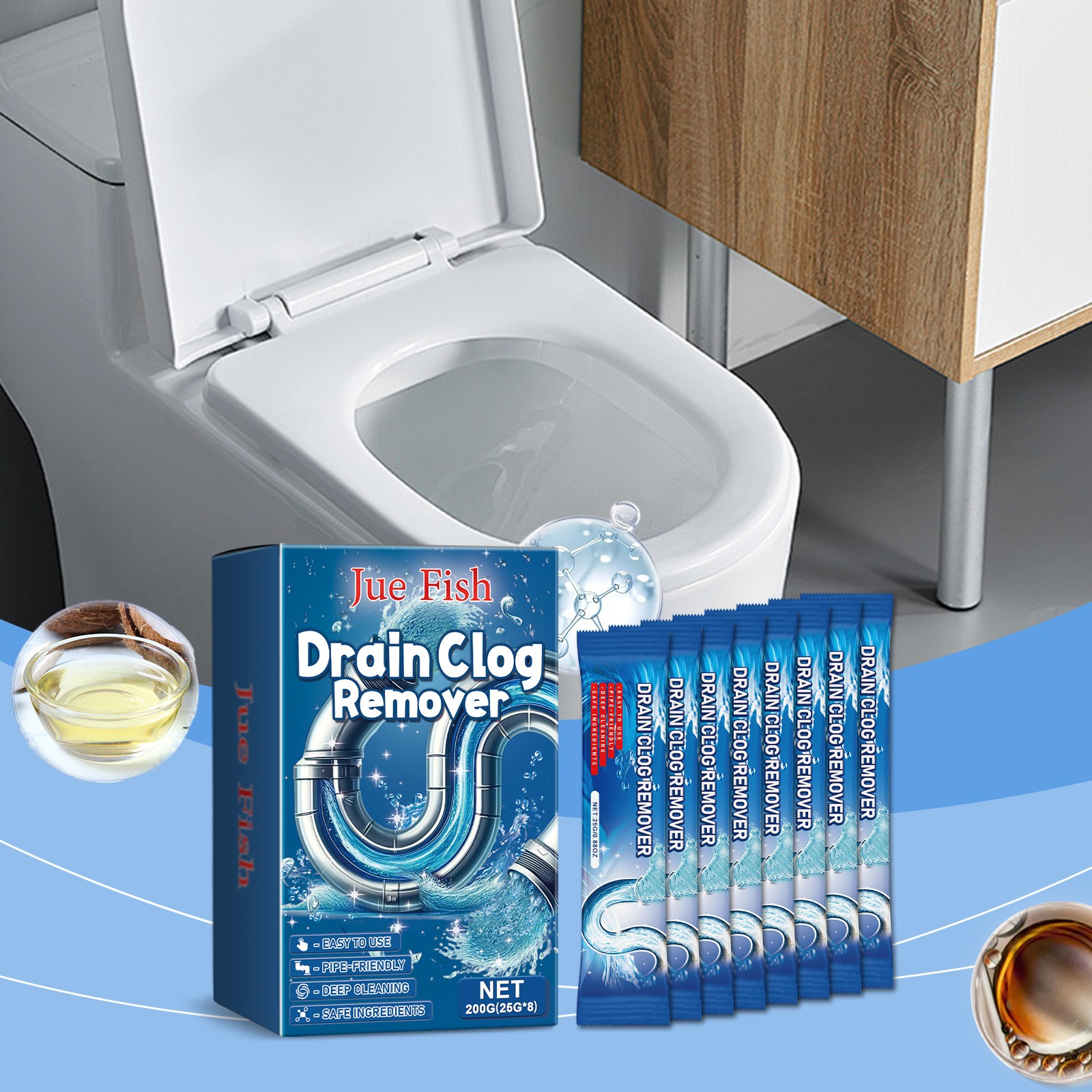 Pipe Dredging Cleaning Powder Clean Dissolves Drain Pipe Powder Oil, Clogs And D