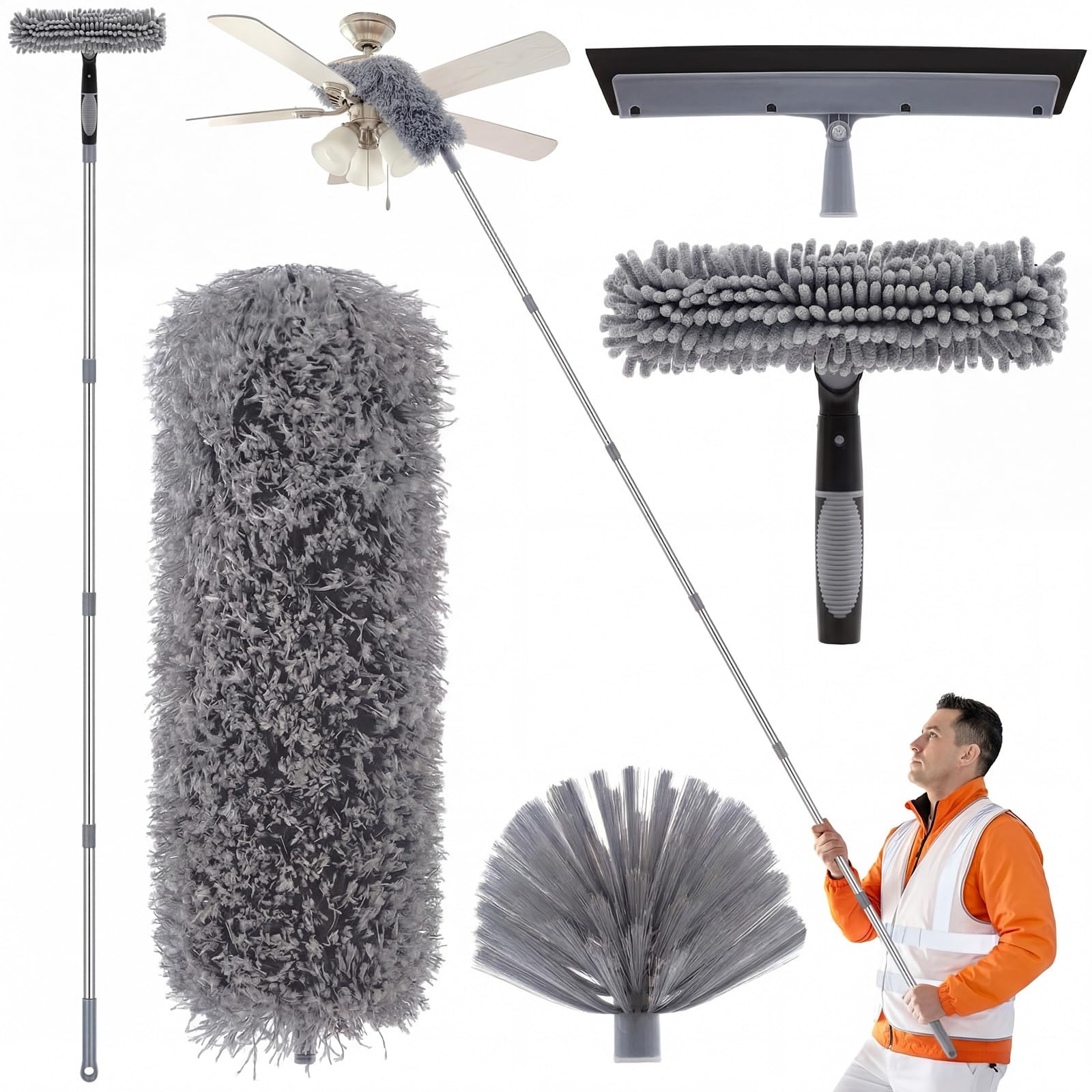 30 Feet High Reach Duster Kit with 2-24 ft Extension Pole High Ceiling Dustin…
