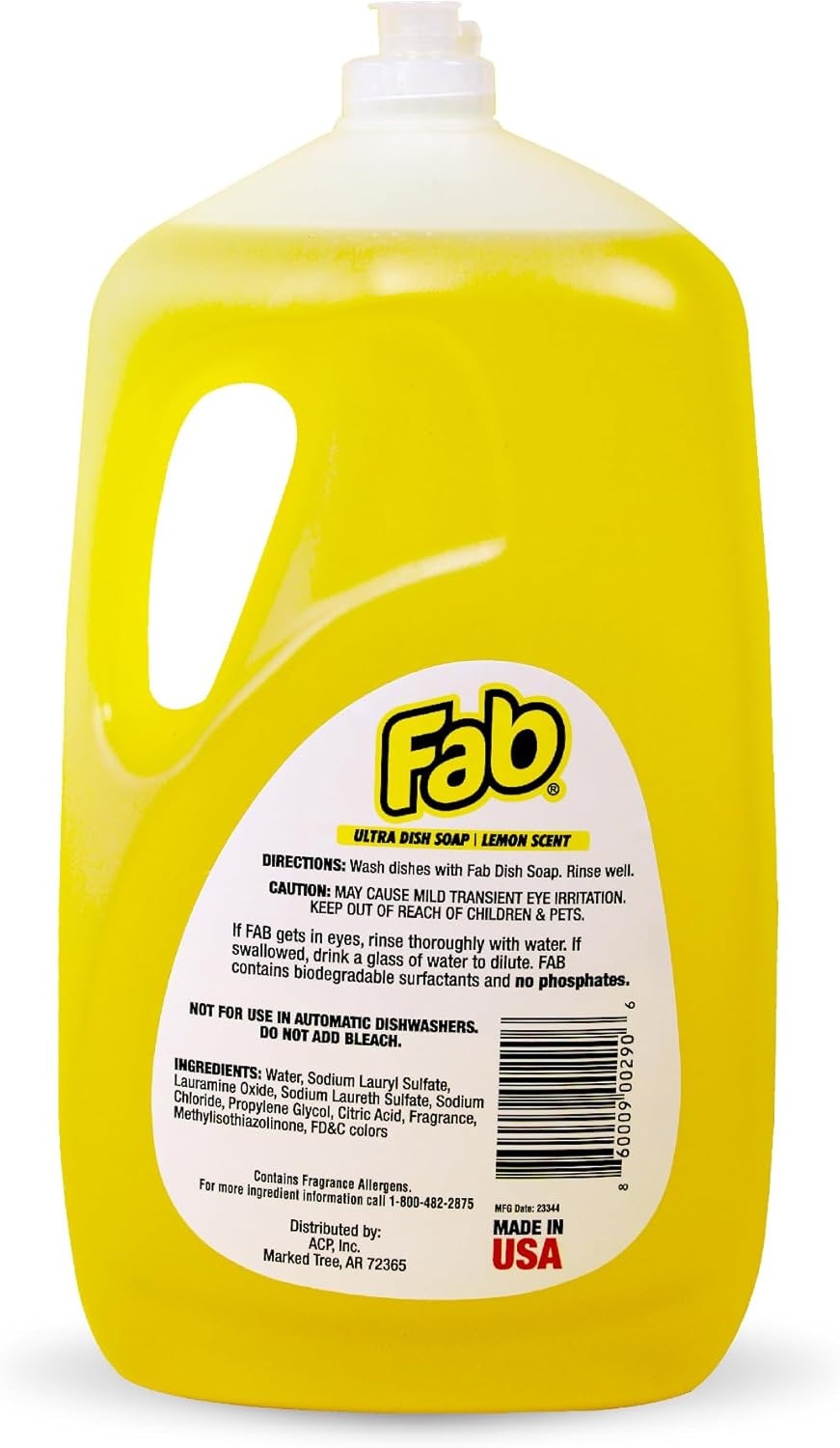 Fab Liquid Dish Soap, Lemon Scent, 90 Fl Oz (Pack of 2) – Powerful Grease-Cuttin