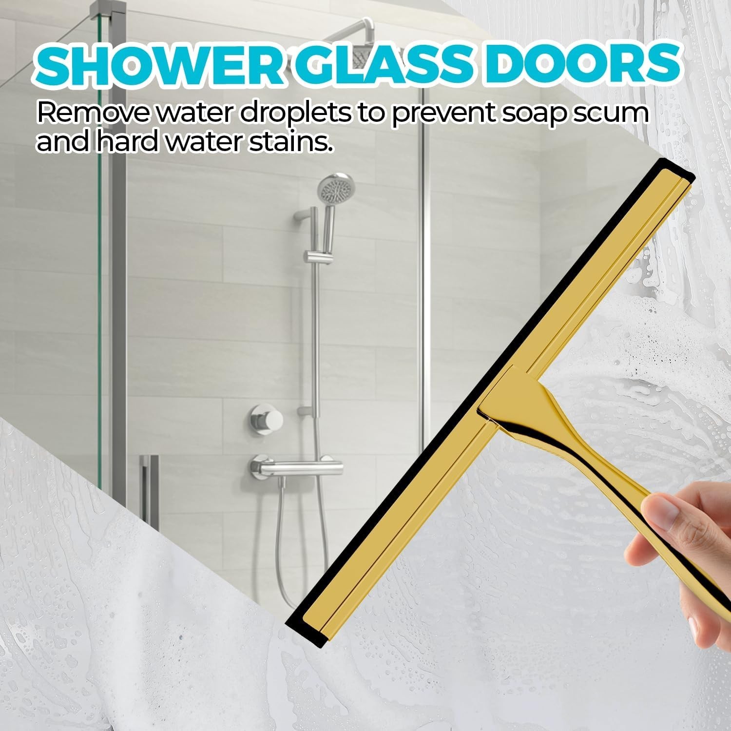 10-Inch Golden All-Purpose Shower Squeegee for Shower Doors Tile Shower Walls