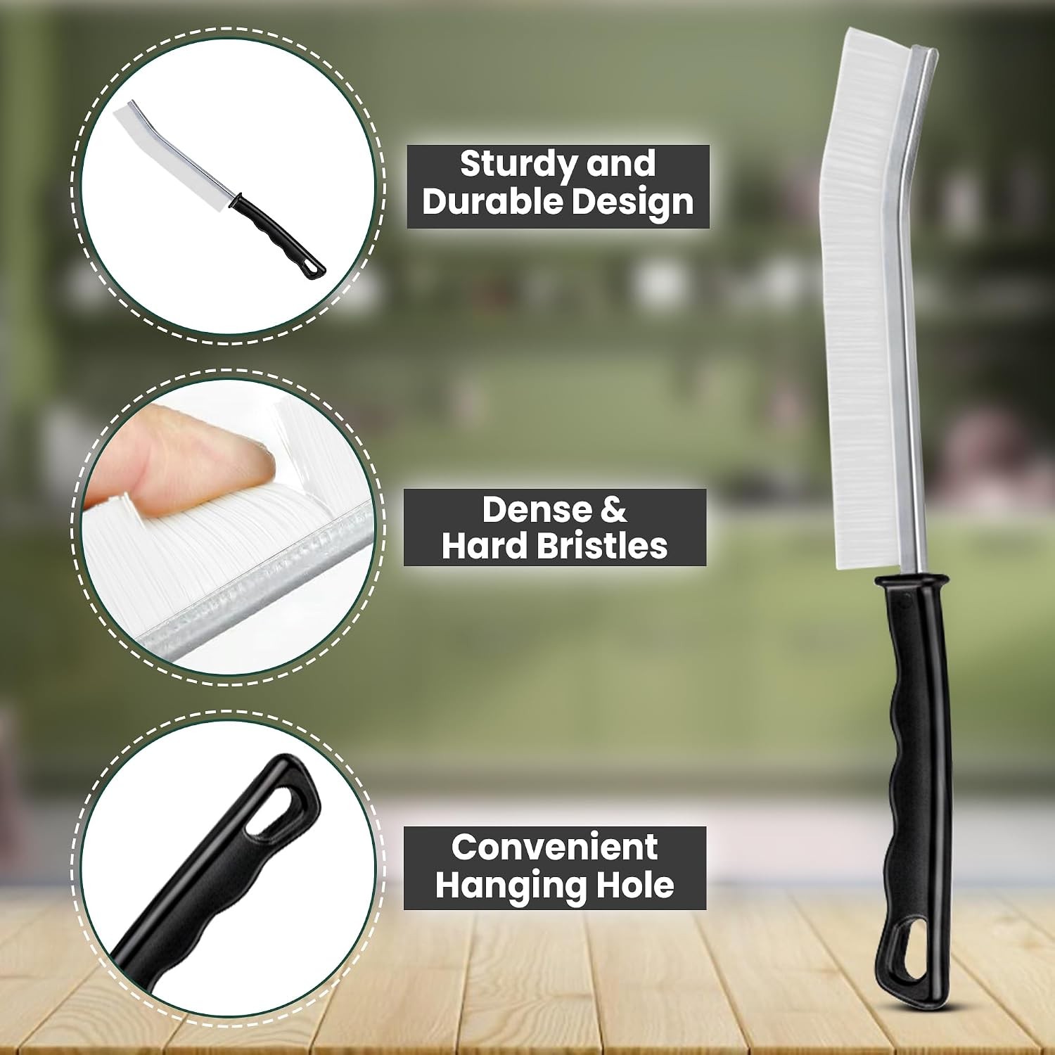 Crevice Cleaning Brush Set – 3Pcs Hard Bristle Cleaning Tools (2 Black & 1