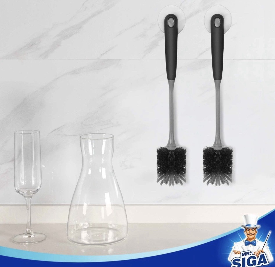 MR.SIGA Black Flexible Long Handle Bottle Brush for Bottles, Mugs, Glass, 2Pack