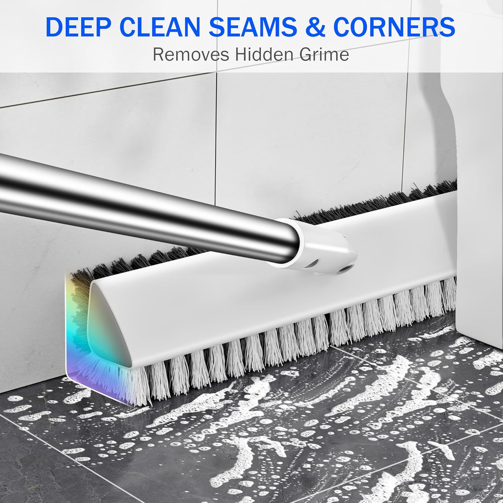 Grout Brush with Long Handle 180° Swivel Floor Scrub Brush V-Shaped Grout Line
