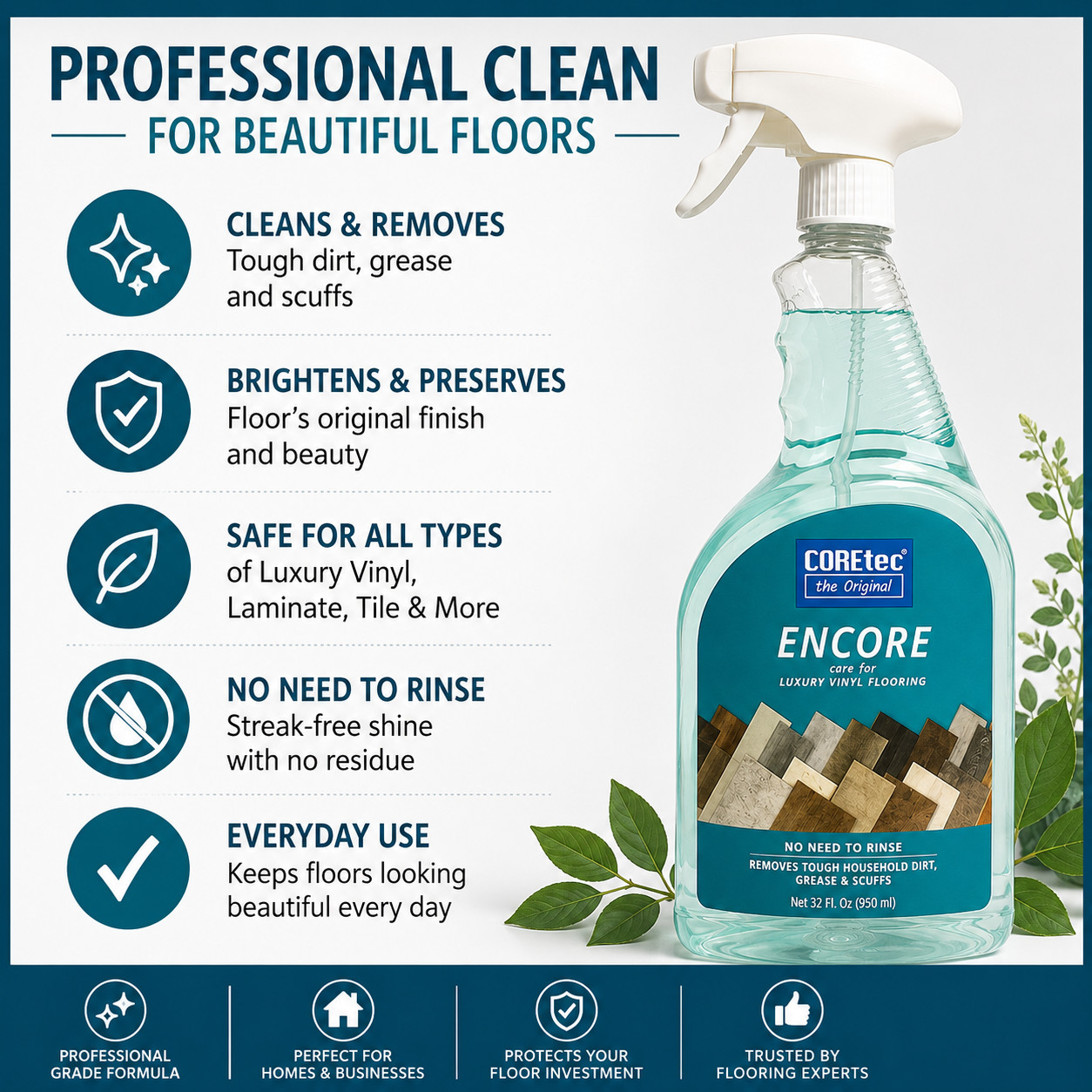 COREtec Encore 32oz Floor Cleaner 4 Pack Luxury Vinyl Hardwood Laminate