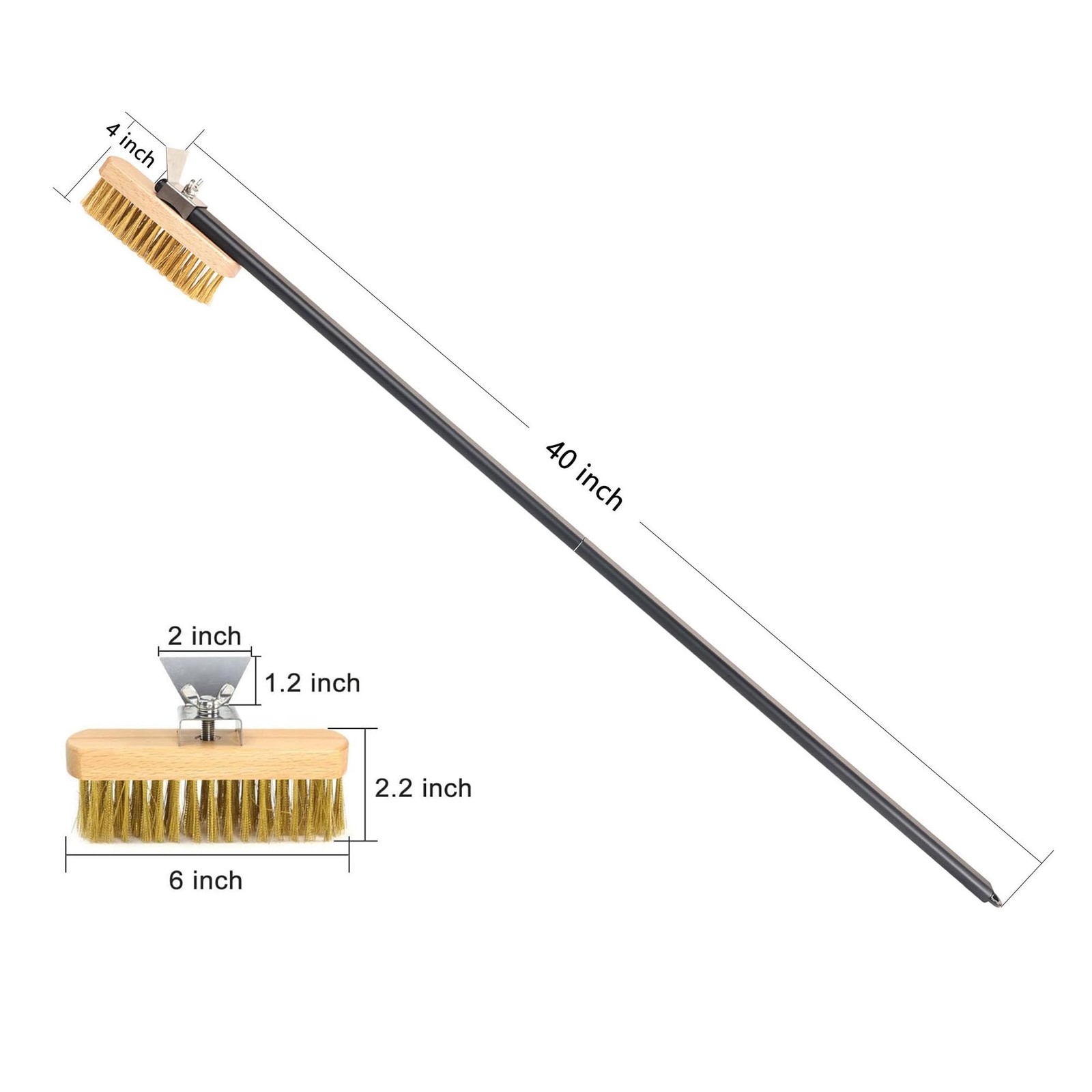 Brass Bristle Pizza Oven Brush With Scraper 40.5 Inch Stone Cleaner