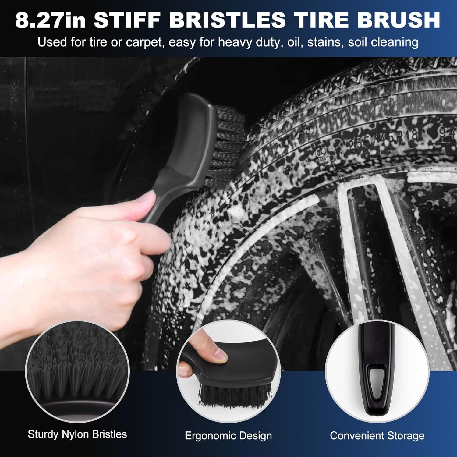Car Wheel & Tire Brush Set, Wheel Cleaner Brush, Soft & Stiff Bristle