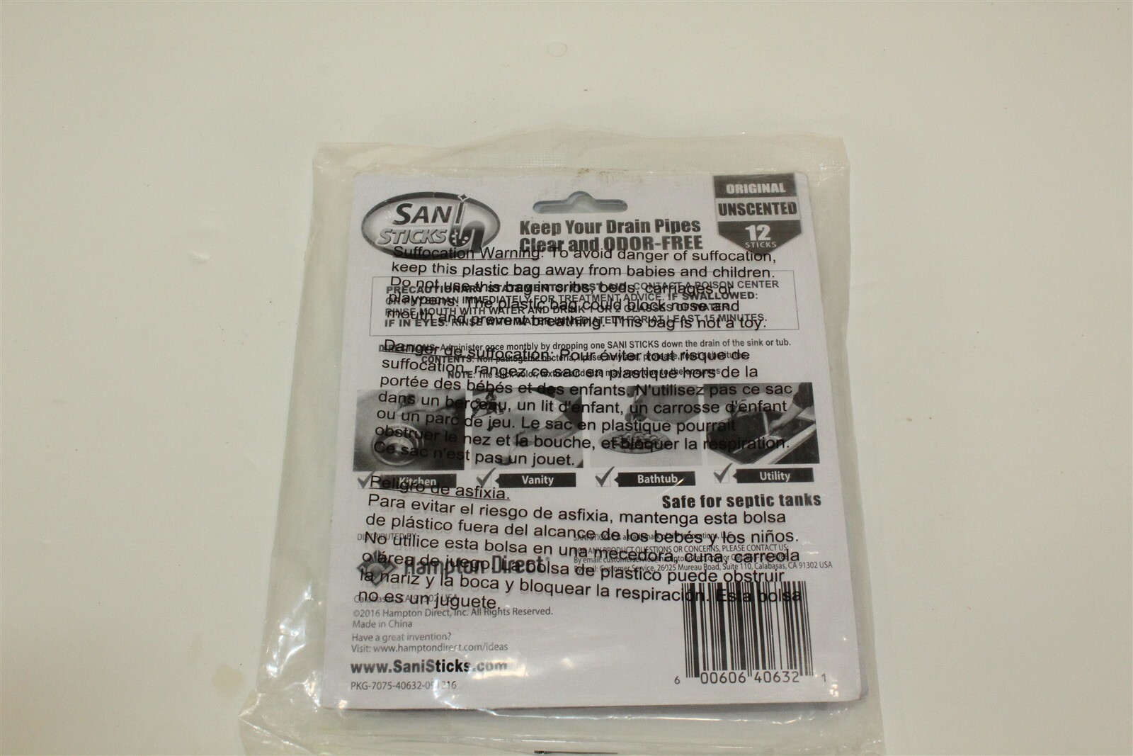 Sani Sticks, As Seen on TV Drain Cleaner and Deodorizer Unscented 2 Packs of 12