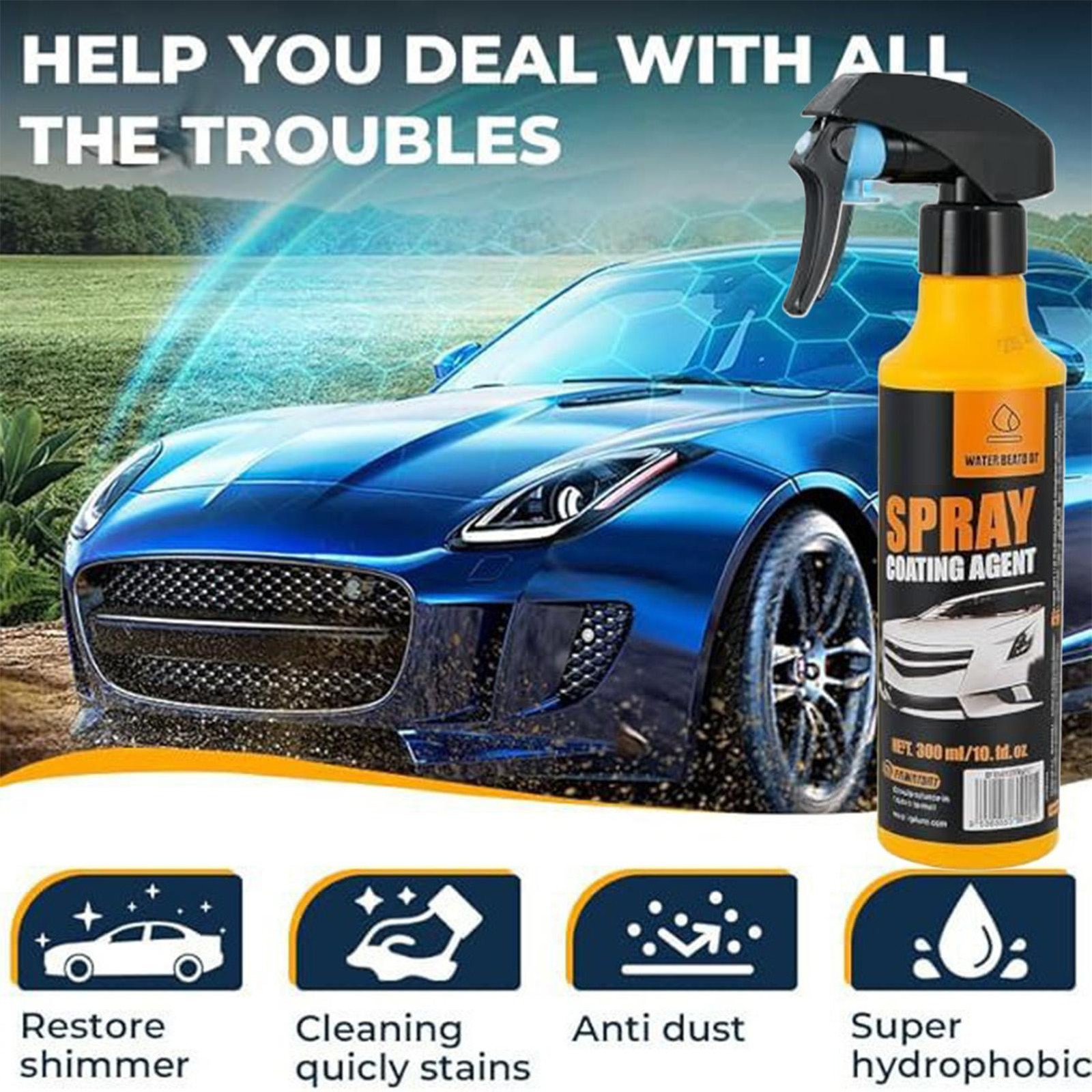 Car Coating Spray 300ml Ceramic Detailer Hydrophobic Glass UV Block Shine Agent