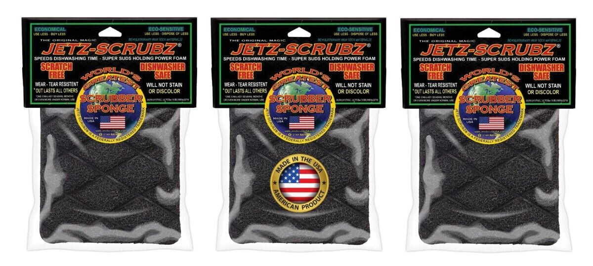 Jetz-Scrubz Original Magic Kitchen Scrubber Sponges Rectangle J27, Pack of 3