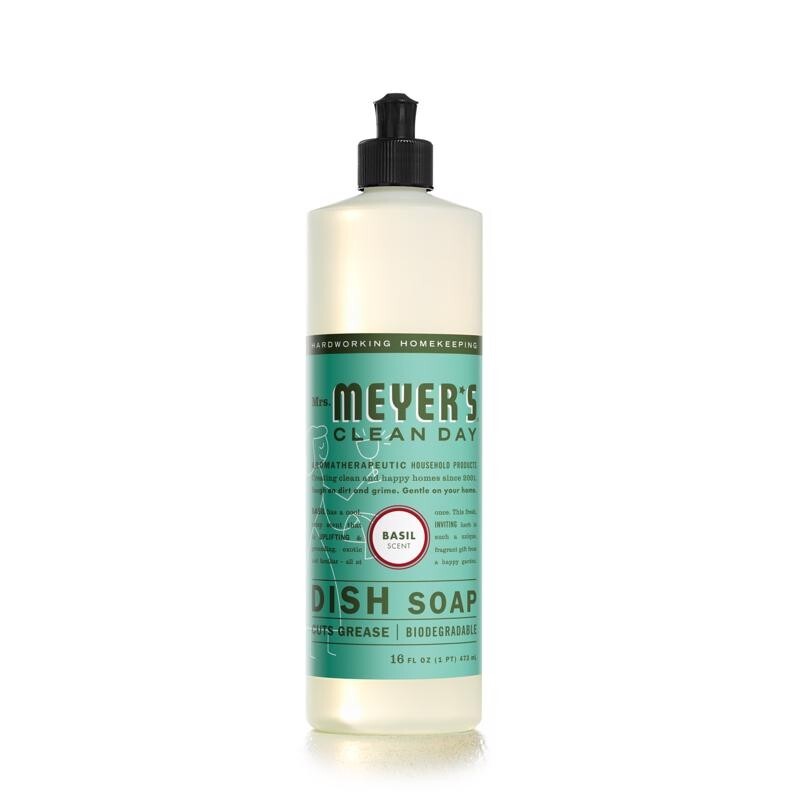 Mrs Meyers Clean Day Dish Soap Cuts Grease Biodegradable Basil Scent 16 oz