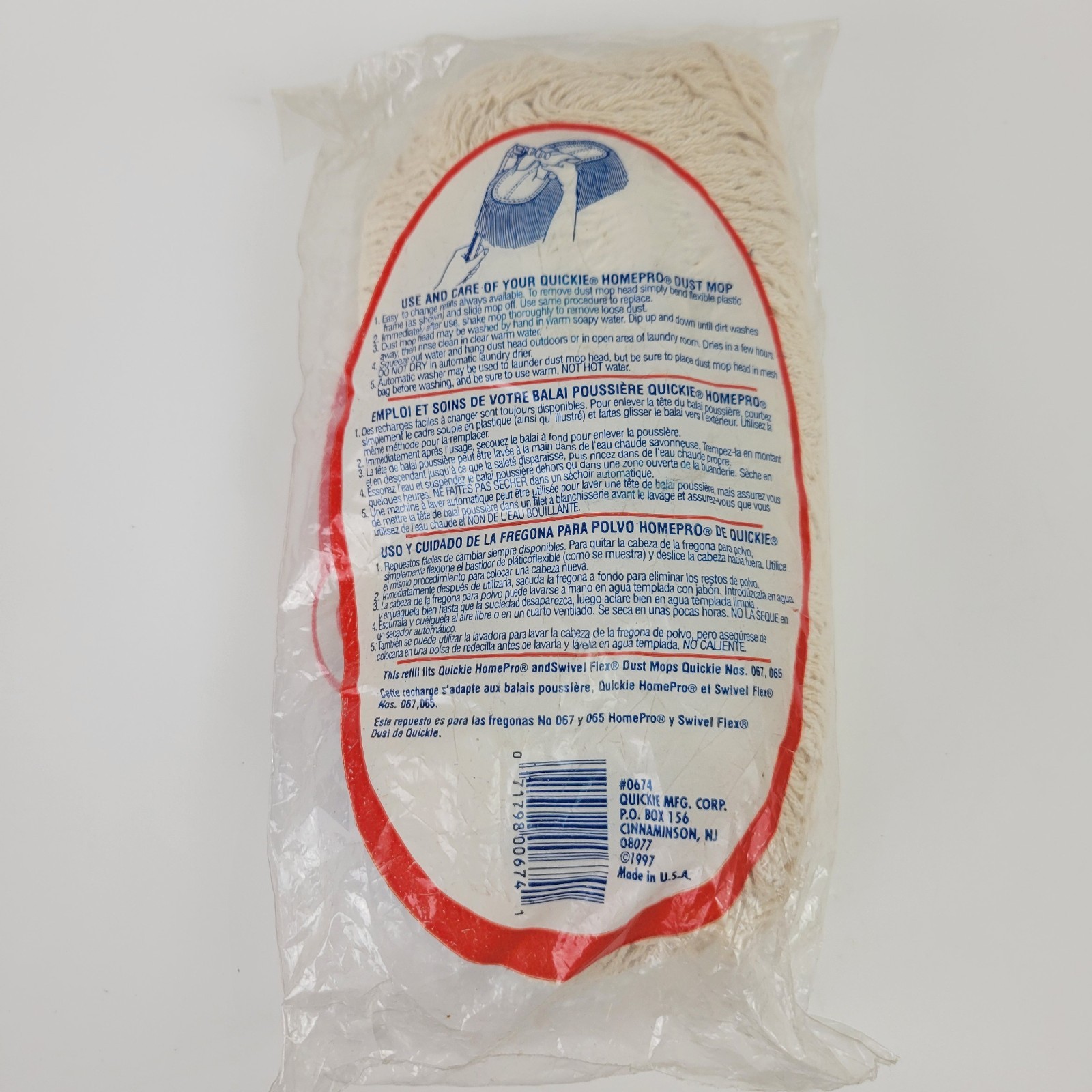 Quickie Home Pro Natural Cotton DUST MOP REFILL 067 065 Type D 0674