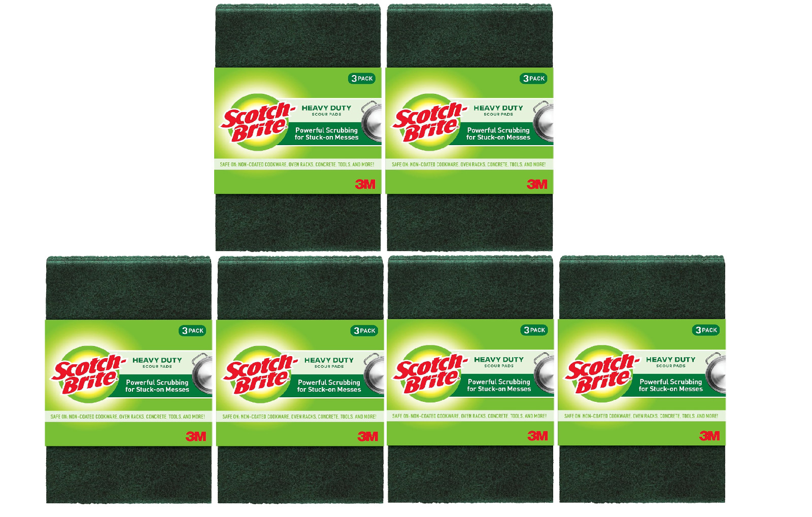 Scotch-Brite Heavy Duty Scour Pads, Great For The Kitchen, 3 Pads 6 Pack