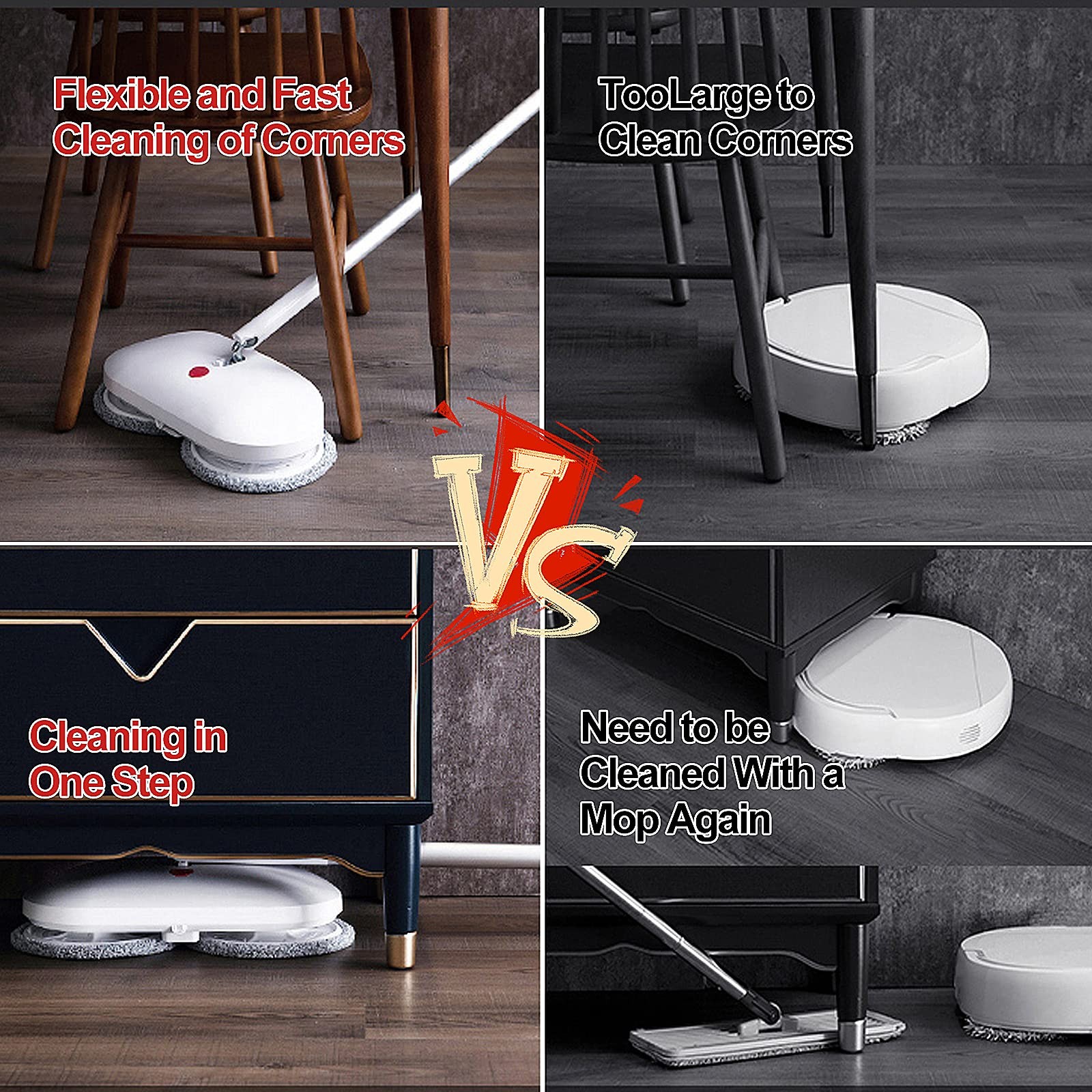 Cordless Electric Spin Mop Power Mop with 4 Floor Scrubber Pads/Automatic Cle…