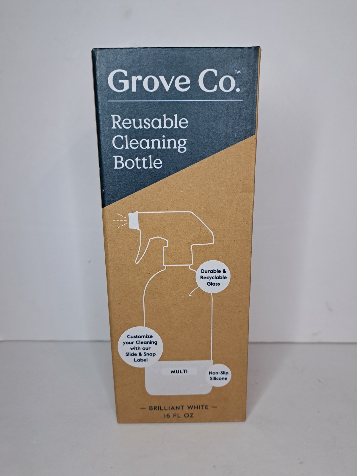 NEW Grove Co Reusable Cleaning Glass Spray Bottle – Brilliant White – 16 Fl Oz