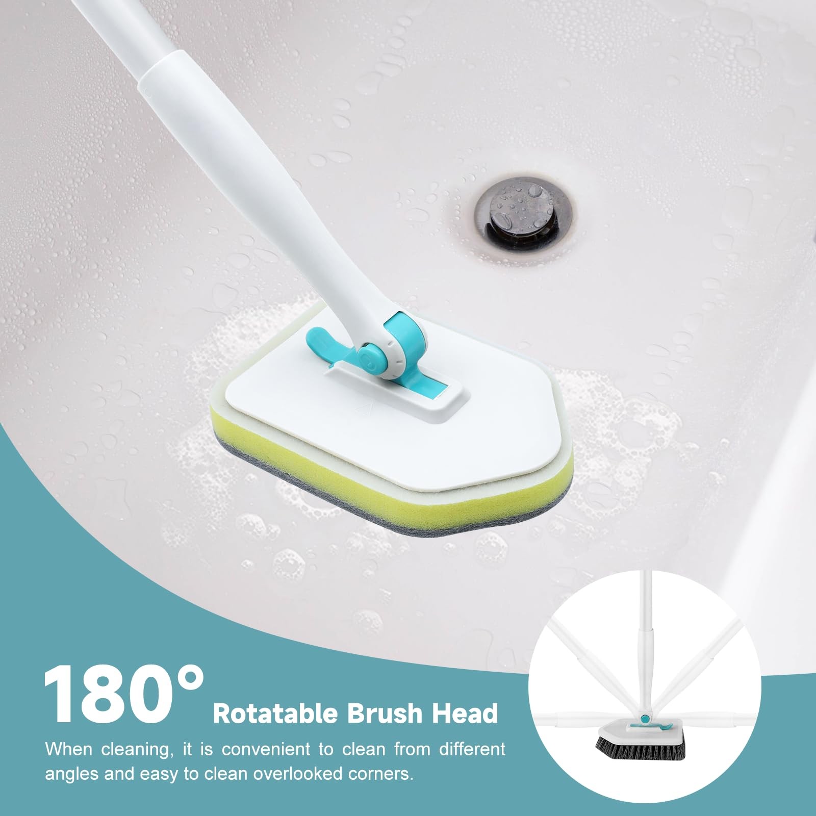Shower Scrubber with Long Handle, 3 in 1 Tile Tub Scrubber Brush with 3 Detac…