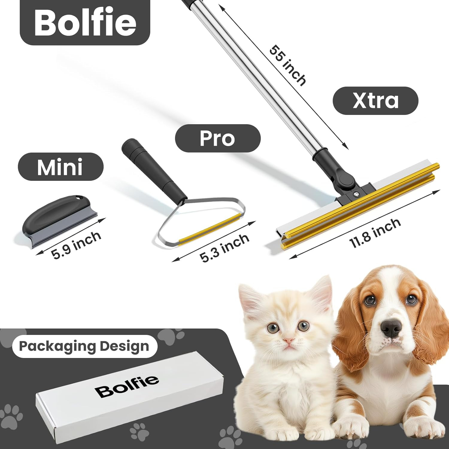 3 in 1 Carpet Rake for Pet Hair Removal, Tool Set of 3, 55” Long Handle Carpet P