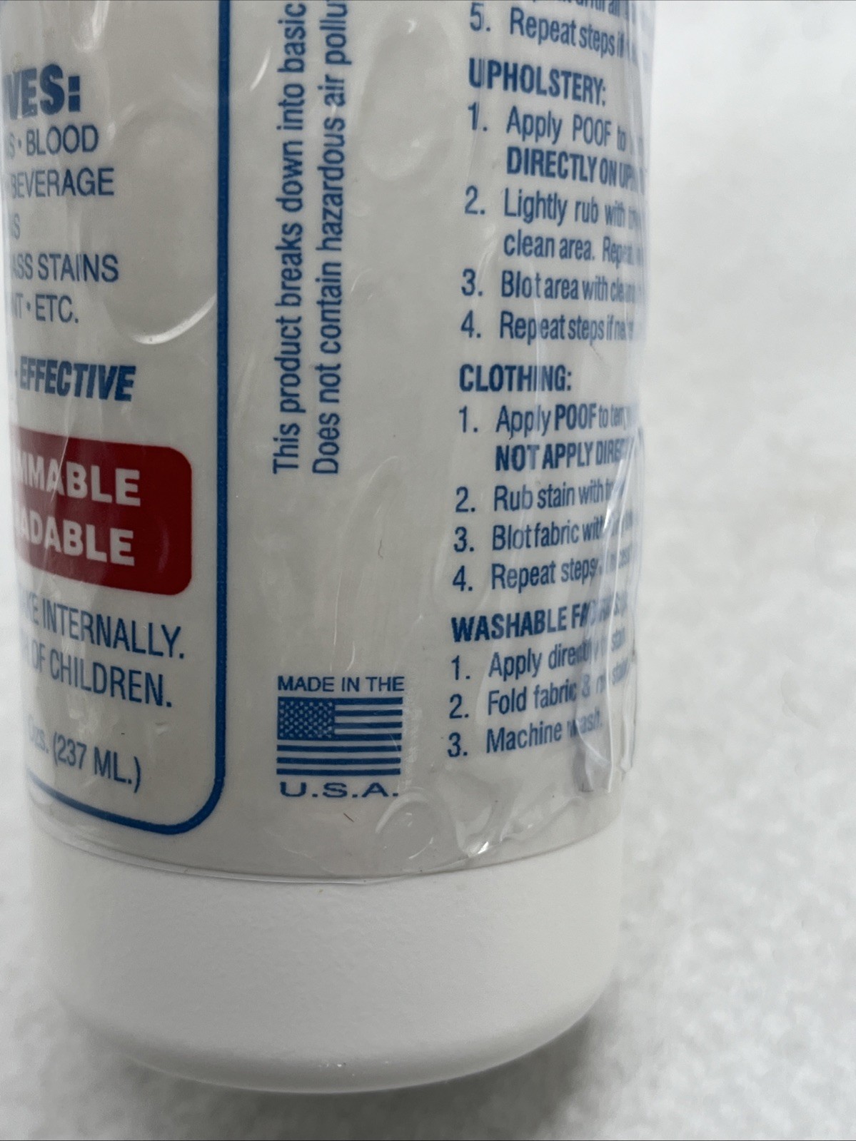 Poof Stain Remover Environmentally Safe Liquid 8oz Open Box