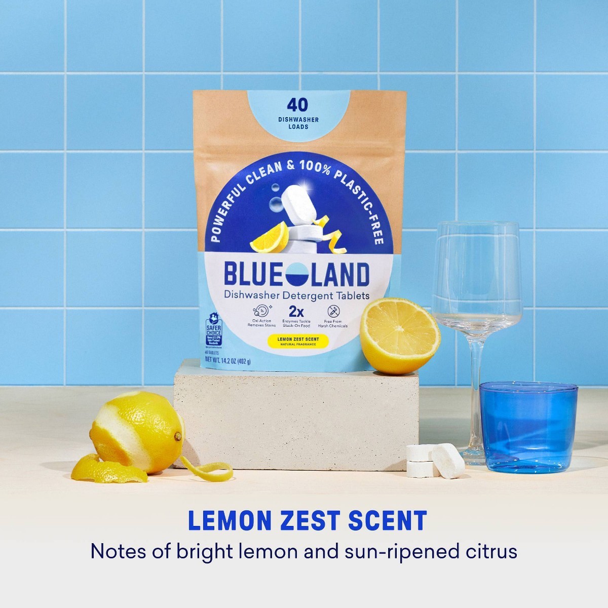 Blueland Lemon Zest Dishwasher Detergent Tablets – 9.5oz/40ct: Bleach-Free