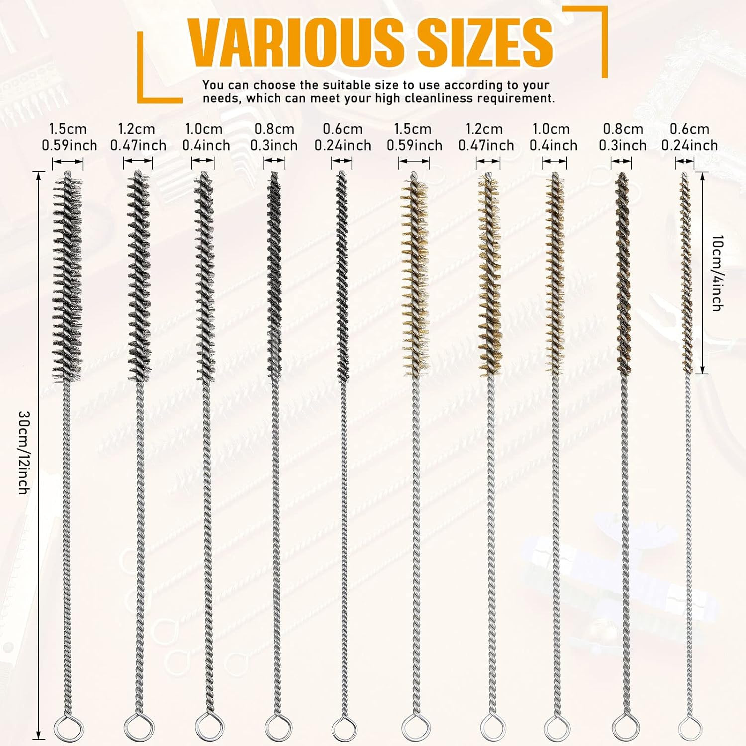 10 Pieces Wire Tube Brushes Bulk for Cleaning Pipe Tube Brass Stainless Steel