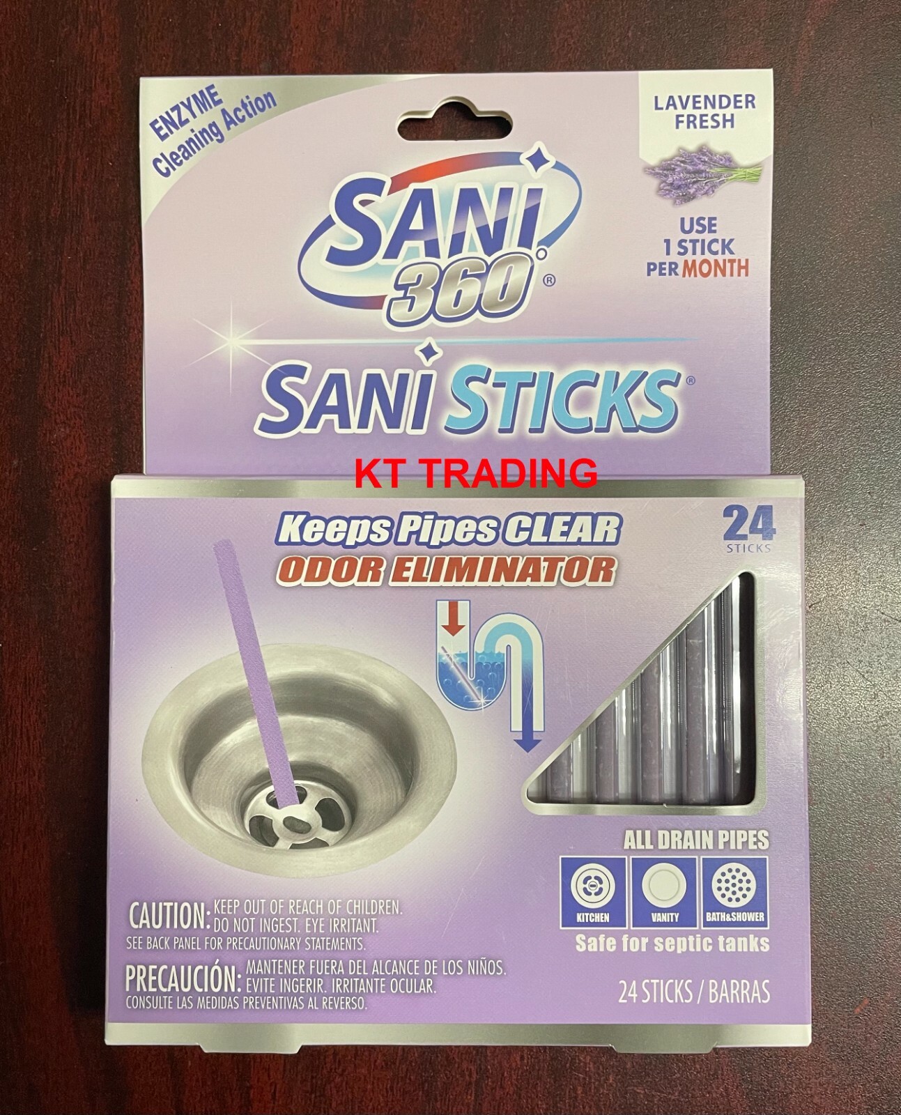 Sani 360 Clear All Drains Pipes Sinks Bathtub ODOR ELIMINATOR STICKS ~ LAVENDER