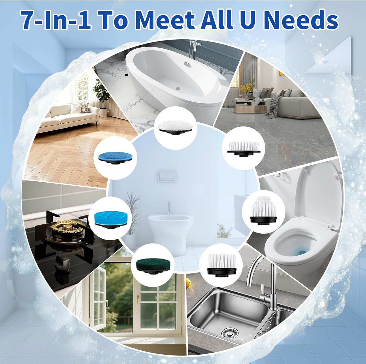 Electric Spin Scrubber, Bathroom Scrubber Electric with 7 Replaceable Brush Hea