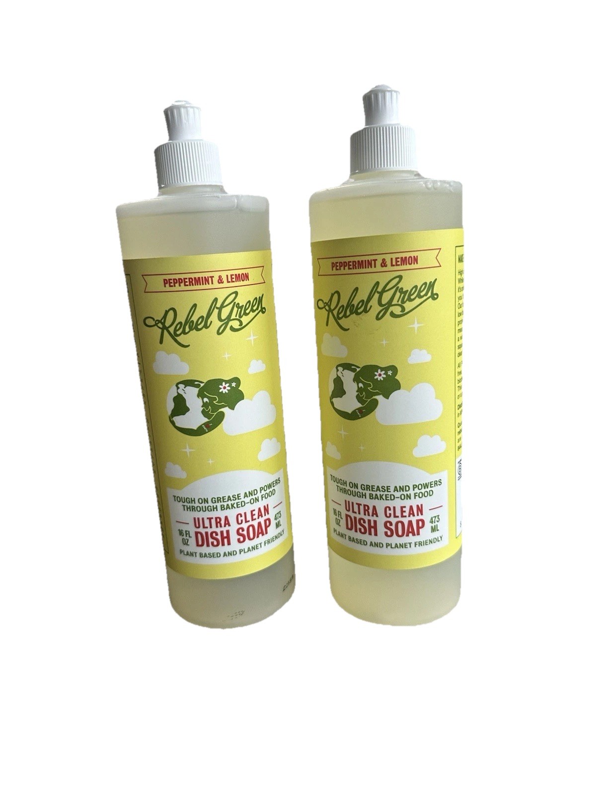 Rebel Green Dish Soap Peppermint Lemon 32 oz (2 x 16 oz) Sulfate Free Vegan