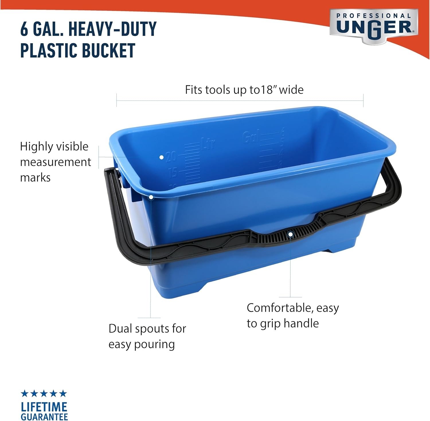 Portable 6 Gallon Mop Bucket 5-Pack with 2 Pour Spouts and Ergonomic Handle