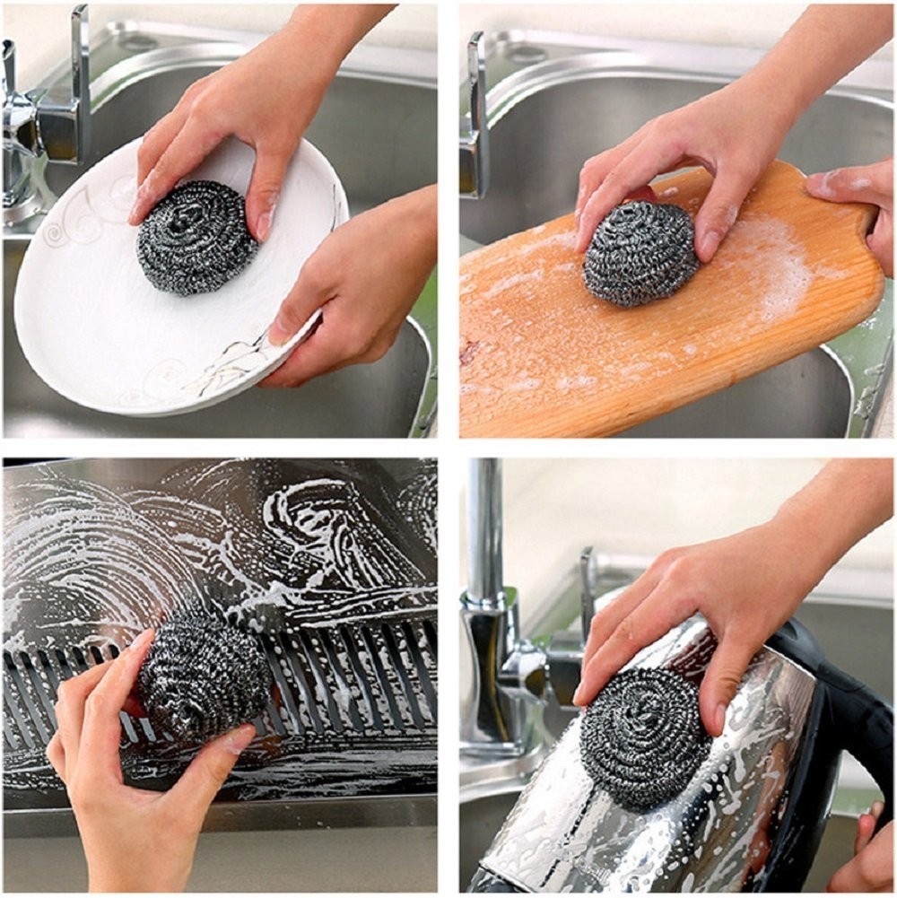 6 Pack Stainless Steel Wool Scrubbers – Heavy Duty Cleaning Pads for Kitchens