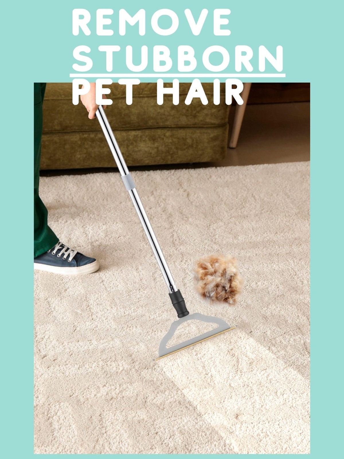 Pet Hair Remover for Carpets, Adjustable Long Handle Carpet Rake for Dog Cat …