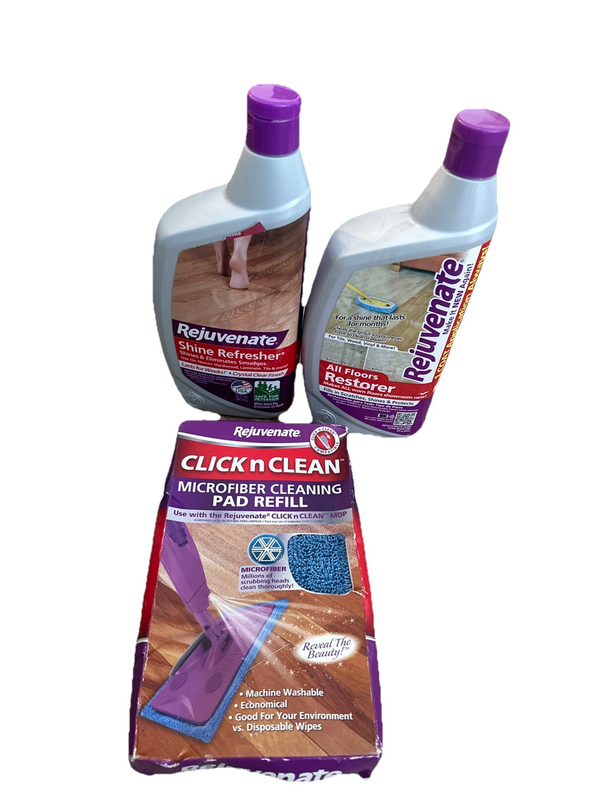 Lot Of Two Rejuvenate All Floors Restorer & Shine Refresher + A Bonus Pad Refill